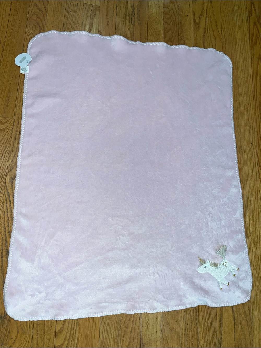 Mud Pie Baby Infant Crib Blanket Light Pink With Unicorn NWT 34” X 34”